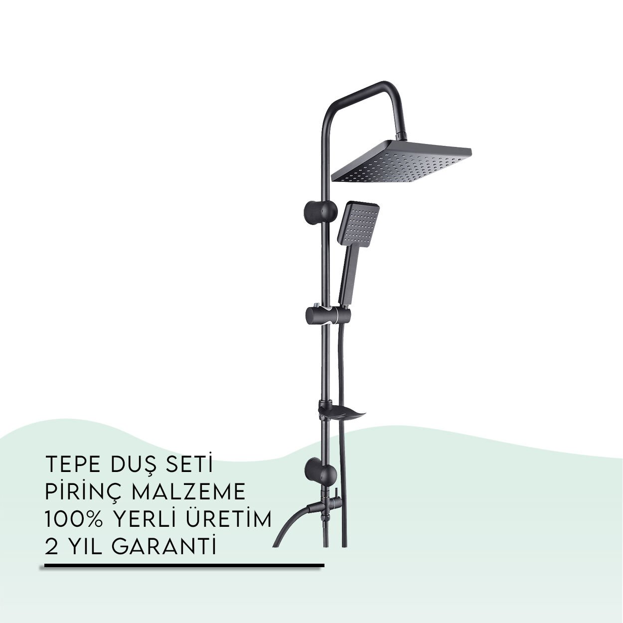 İGK YAPI - TEMA Rain Tetra Mat Siyah Sürgülü Duş Seti (53243-2M)