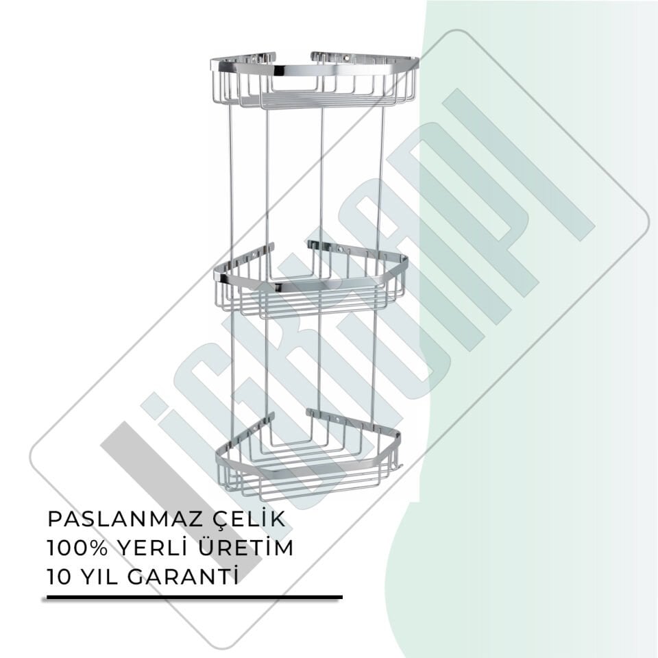 İGK YAPI - Çelik Banyo Selen Üçlü Şampuanlık 19x19cm (P10-027)
