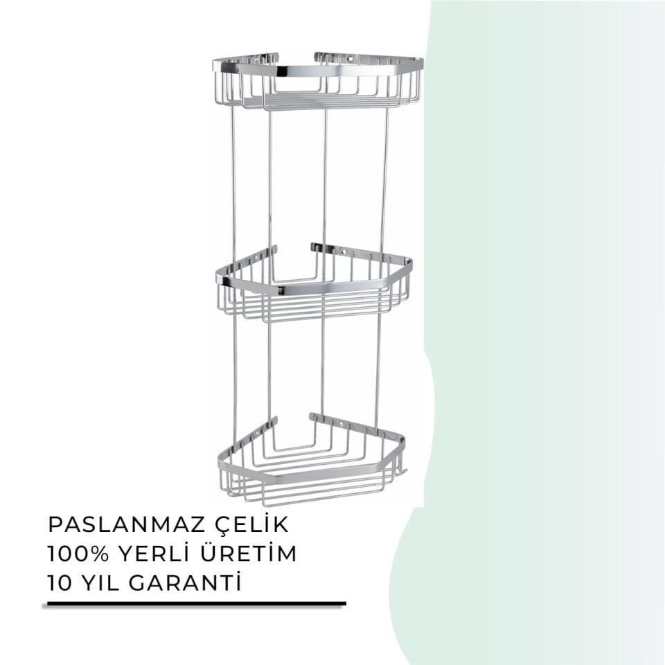 İGK YAPI - Çelik Banyo Selen Üçlü Şampuanlık 19x19cm (P10-027)