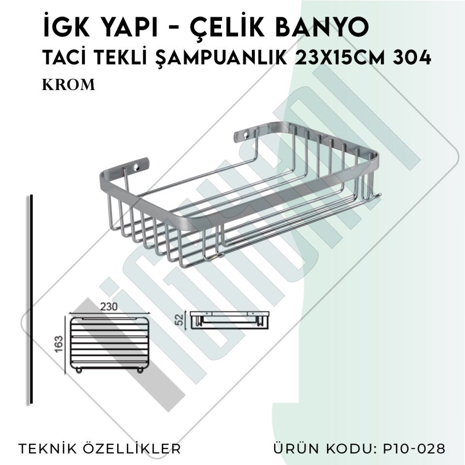İGK YAPI - Çelik Banyo Taci Tekli Şampuanlık 23x15cm 304 (P10-028)