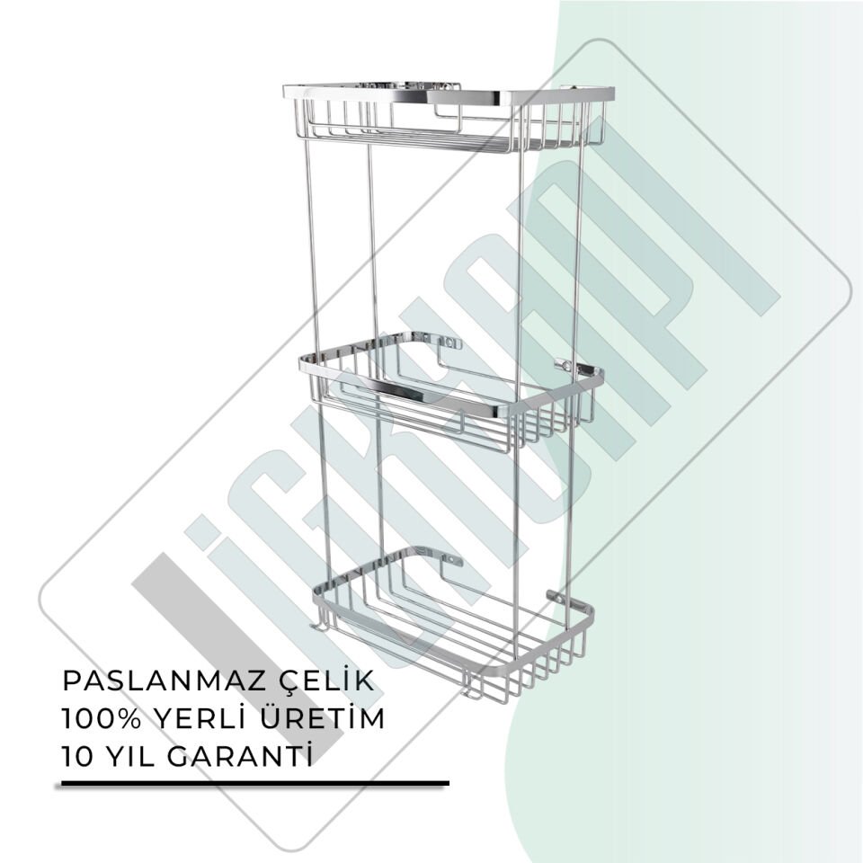 İGK YAPI - Çelik Banyo Taci Üçlü Şampuanlık 23x15cm 304 (P10-030)