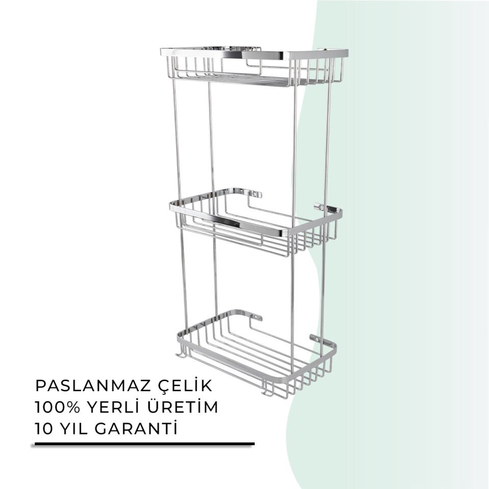 İGK YAPI - Çelik Banyo Taci Üçlü Şampuanlık 23x15cm 304 (P10-030)