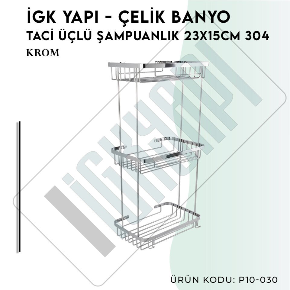 İGK YAPI - Çelik Banyo Taci Üçlü Şampuanlık 23x15cm 304 (P10-030)