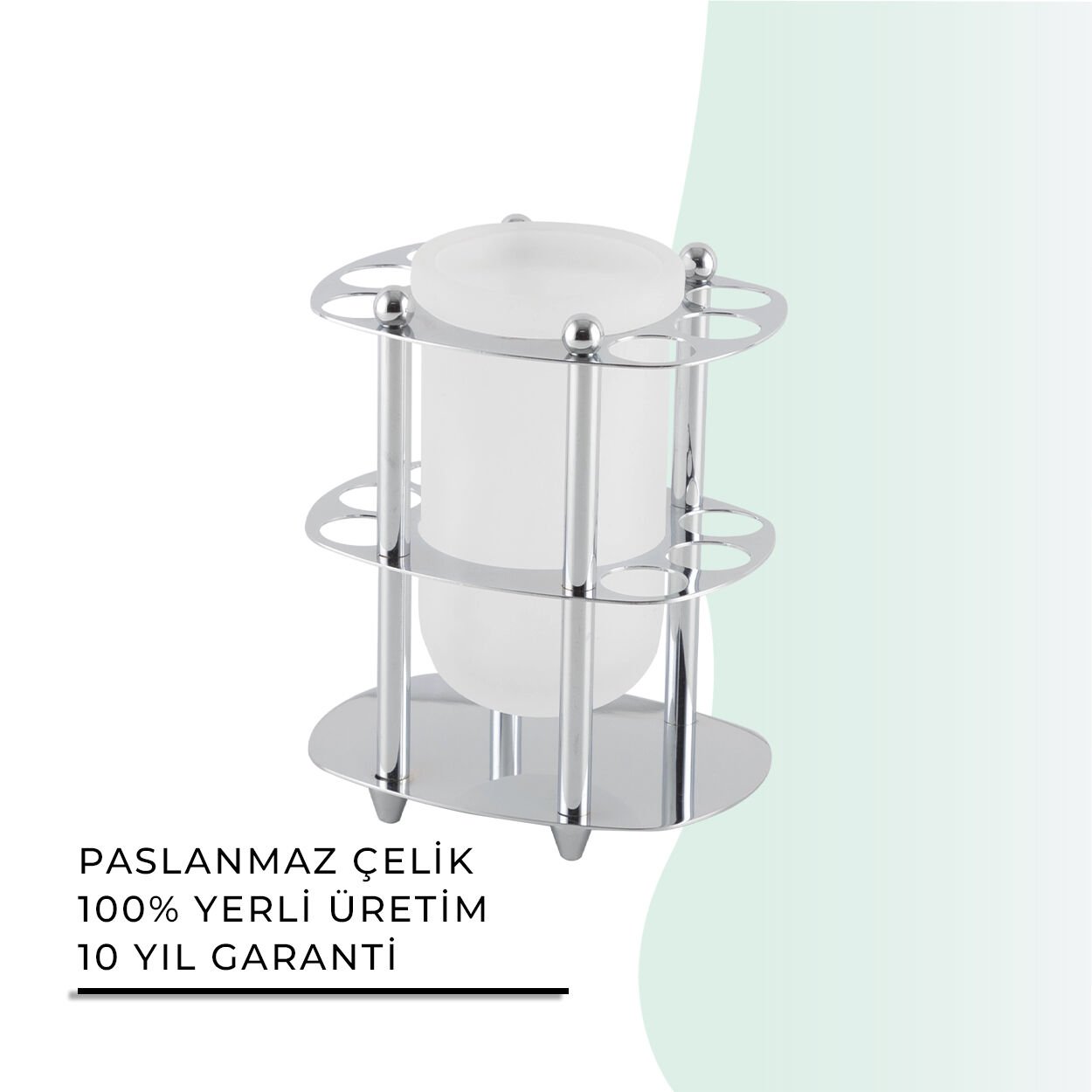 İGK YAPI - Çelik Banyo Desen Metal Set Üstü Camlı Bardaklı Fırçalık (50-026)