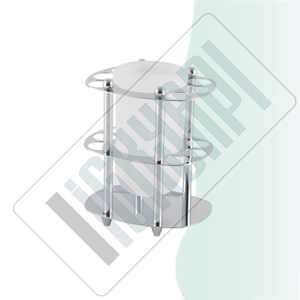 İGK YAPI - Çelik Banyo Desen Metal Set Üstü Camlı Bardaklı Fırçalık (50-026)