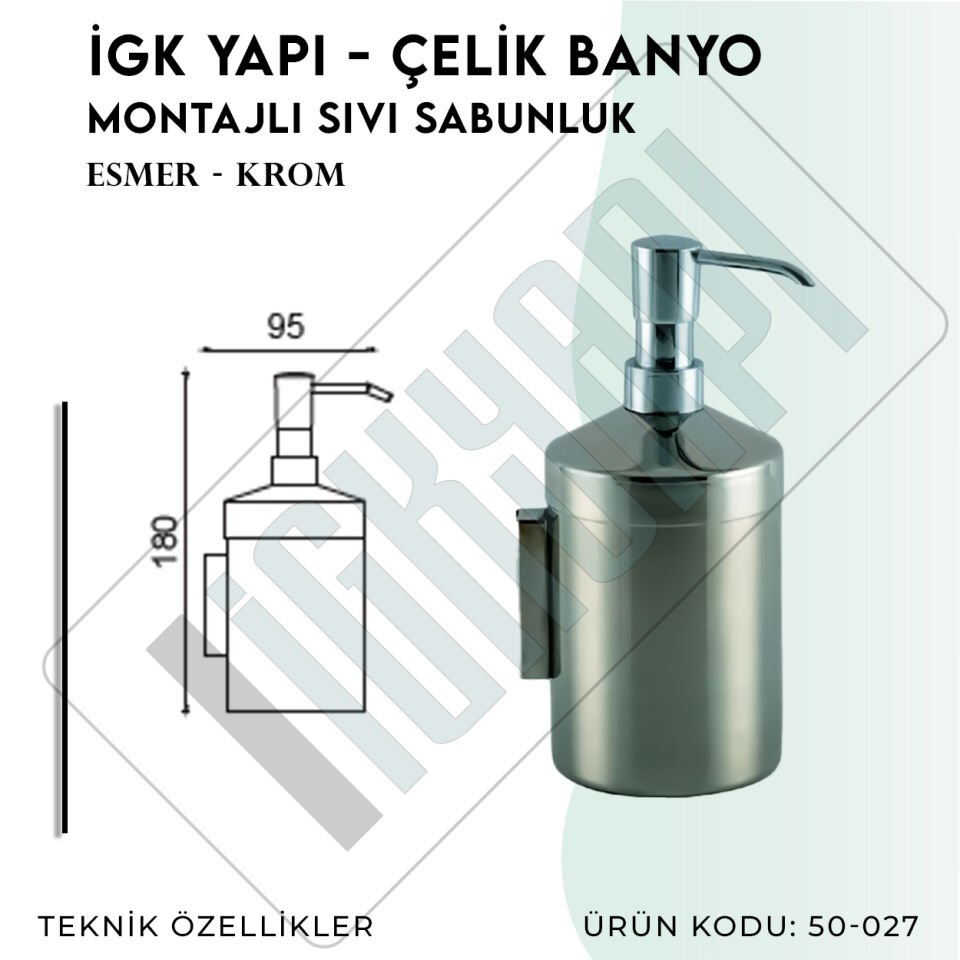 İGK YAPI - Çelik Banyo Krom Montajlı Sıvı Sabunluk (50-027)