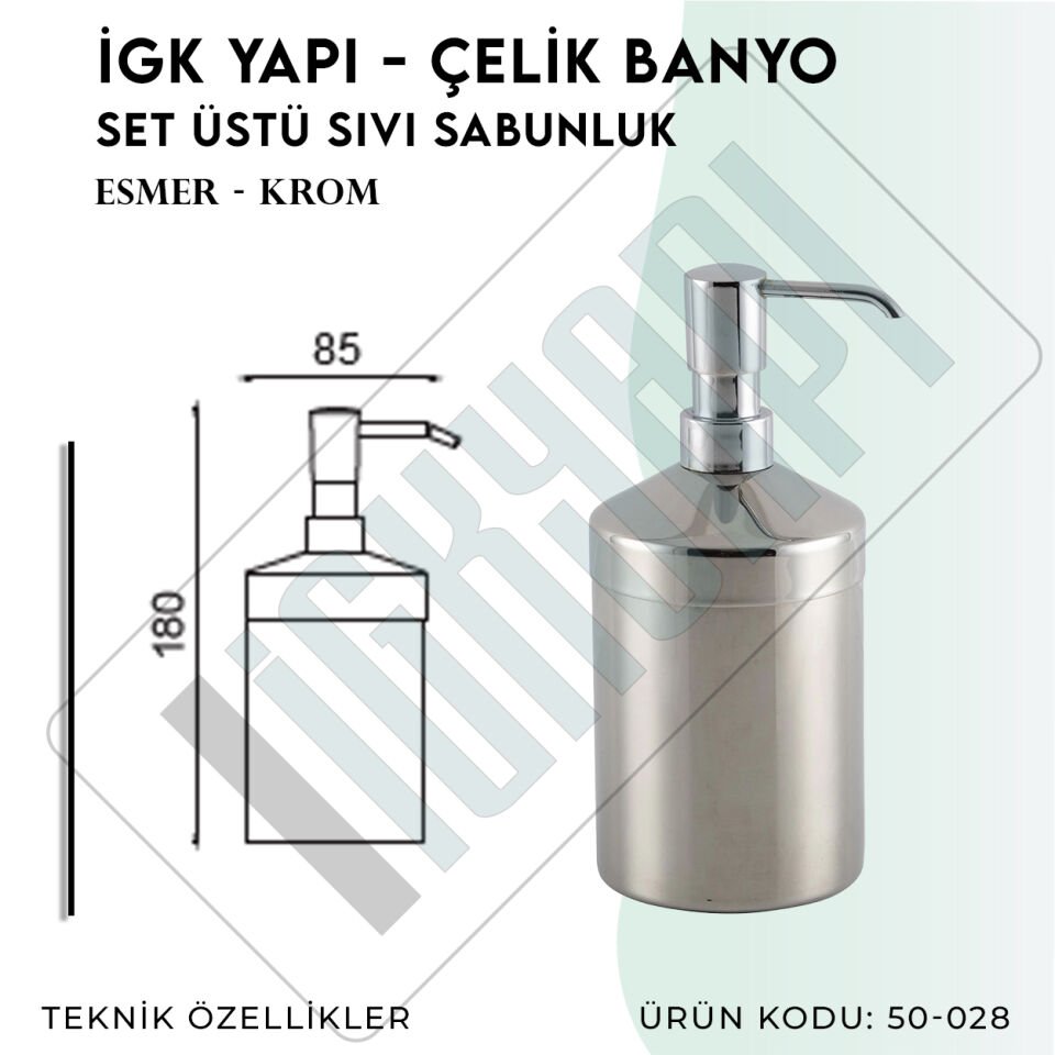 İGK YAPI - Çelik Banyo Esmer Krom Set Üstü Sıvı Sabunluk (50-028)