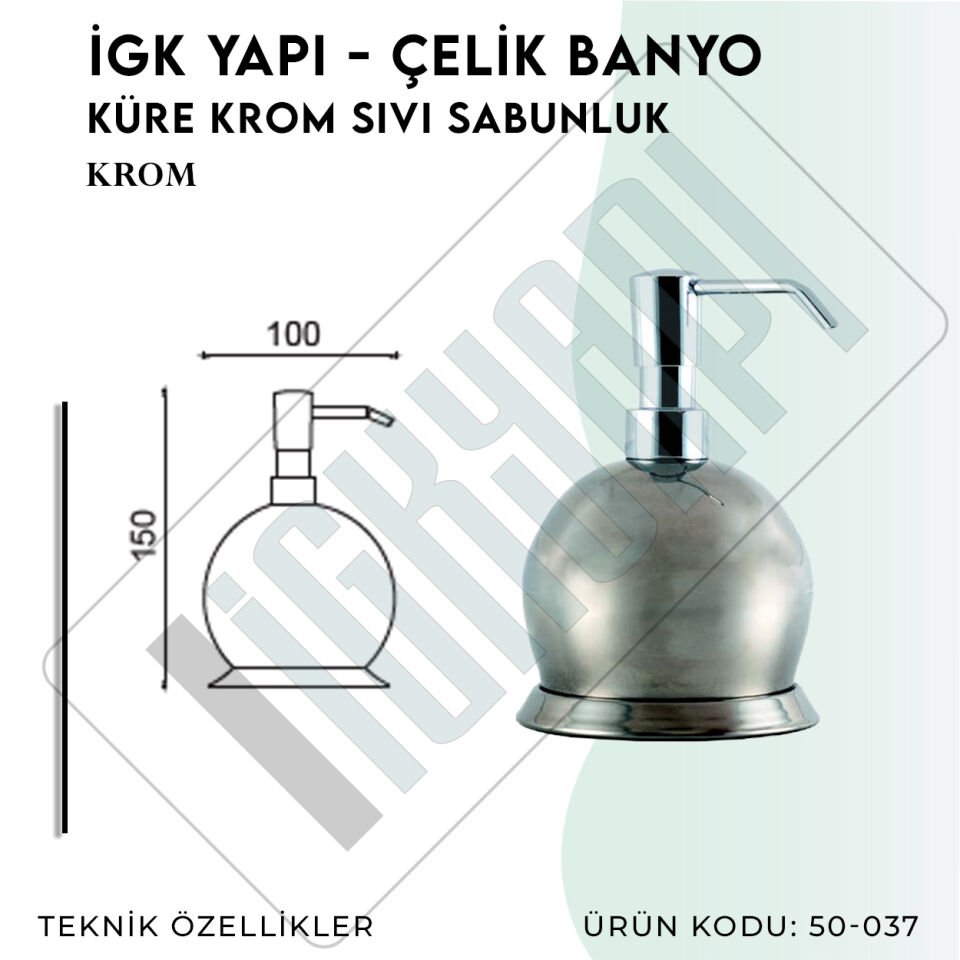 İGK YAPI - Çelik Banyo Krom Küre Set Üstü Sıvı Sabunluk (50-037)