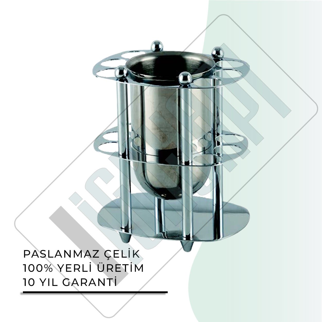 İGK YAPI - Çelik Banyo Desen Metal Set Üstü Krom Bardaklı Fırçalık (50-076)
