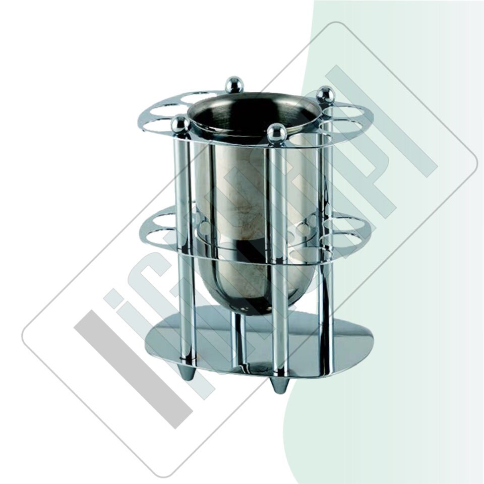 İGK YAPI - Çelik Banyo Desen Metal Set Üstü Krom Bardaklı Fırçalık (50-076)