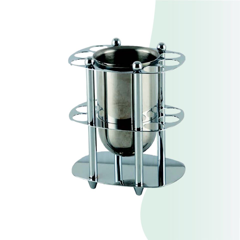 İGK YAPI - Çelik Banyo Desen Metal Set Üstü Krom Bardaklı Fırçalık (50-076)