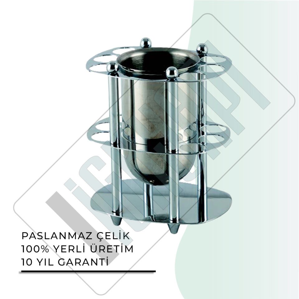 İGK YAPI - Çelik Banyo Desen Metal Set Üstü Krom Bardaklı Fırçalık (50-076)