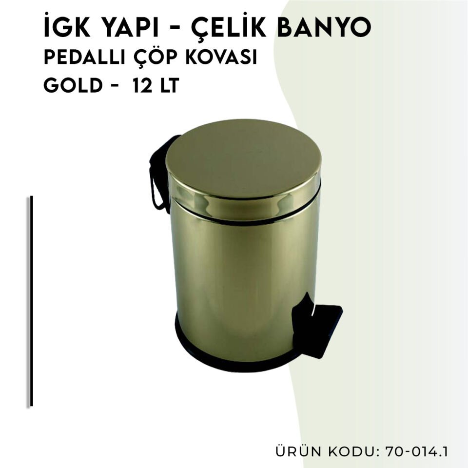 İGK YAPI - Çelik Banyo Pedallı Çöp Kovası 12lt Gold 430 (70-014.1)