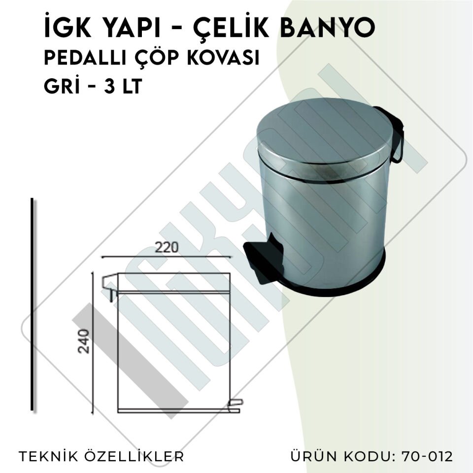 İGK YAPI - Çelik Banyo Pedallı Çöp Kovası 3lt 430 (70-012)