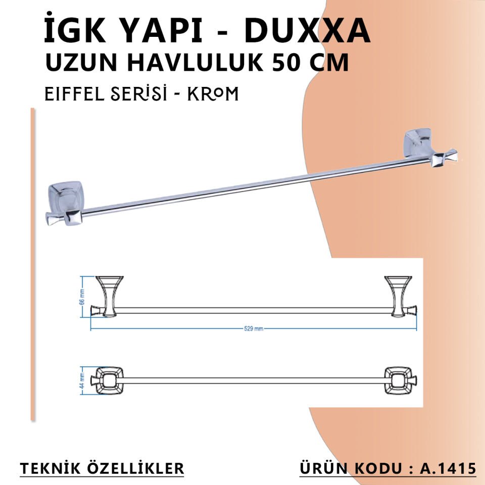 İGK YAPI - Duxxa Eiffel Uzun Havluluk (50 cm) Krom (A.1415)
