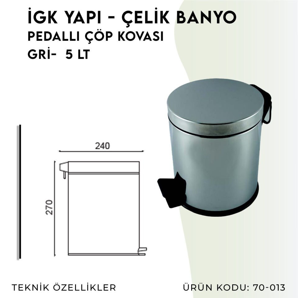 İGK YAPI - Çelik Banyo Pedallı Çöp Kovası 5lt 430 (70-013)