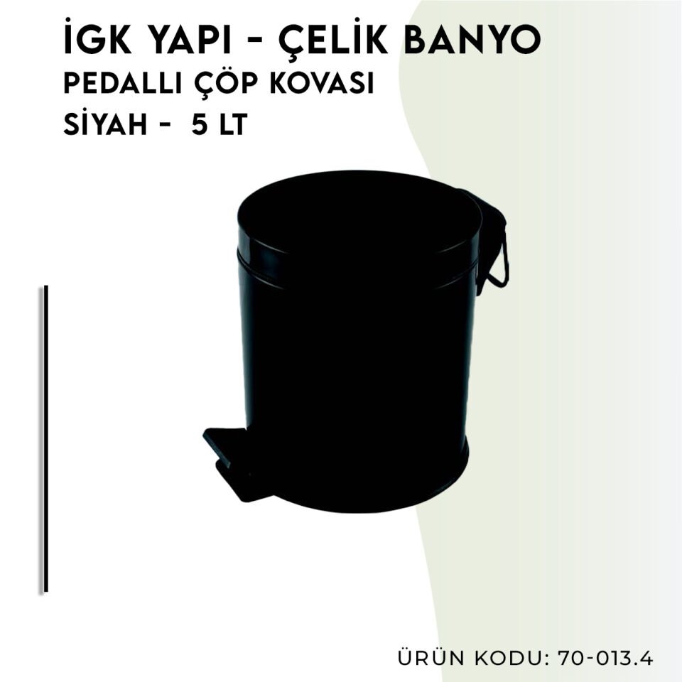 İGK YAPI - Çelik Banyo Pedallı Çöp Kovası 5lt Mat Siyah 430 (70-013.4)