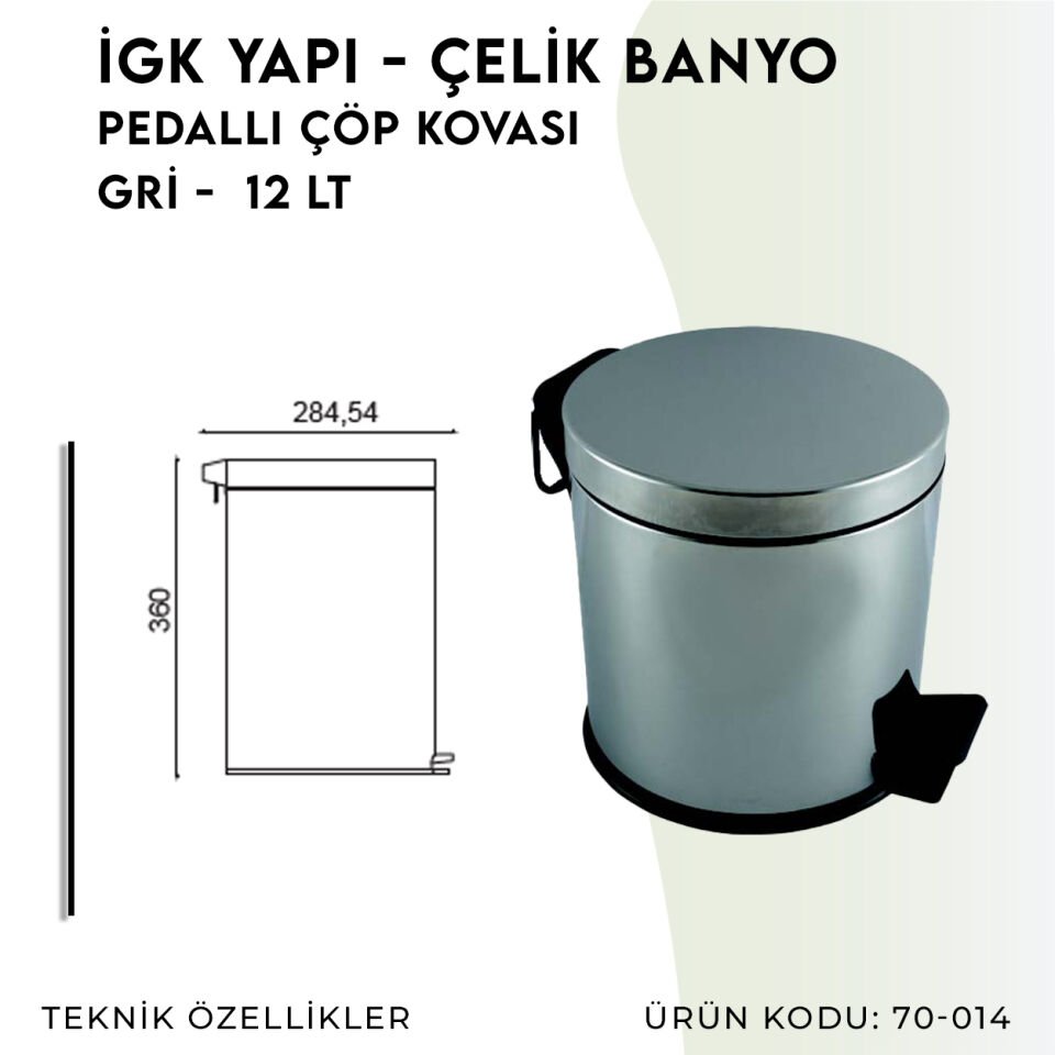 İGK YAPI - Çelik Banyo Pedallı Çöp Kovası 12lt 430 (70-014)