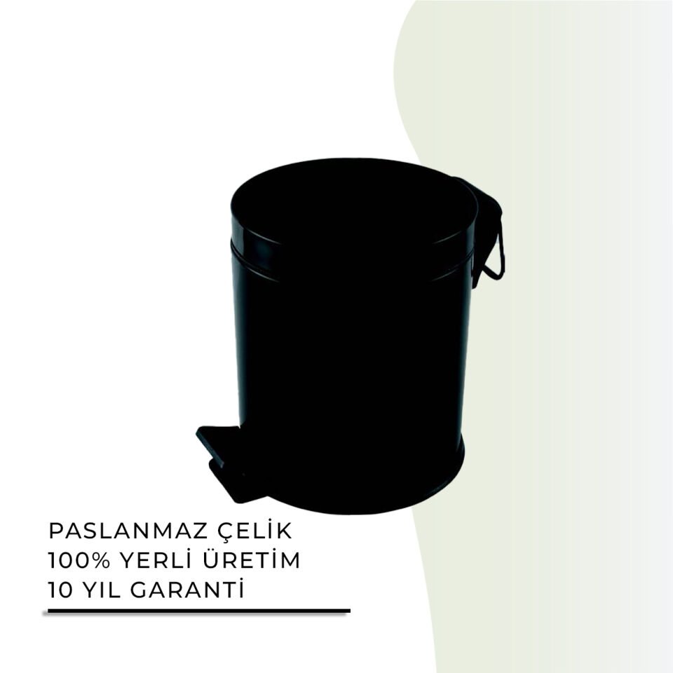 İGK YAPI - Çelik Banyo Pedallı Çöp Kovası 12lt Mat Siyah 430 (70-014.4)