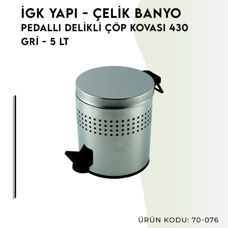 İGK YAPI - Çelik Banyo Pedallı Delikli Çöp Kovası 5lt 430 (70-076)