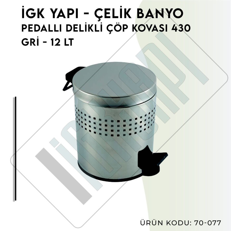 İGK YAPI - Çelik Banyo Pedallı Delikli Çöp Kovası 12lt 430 (70-077)