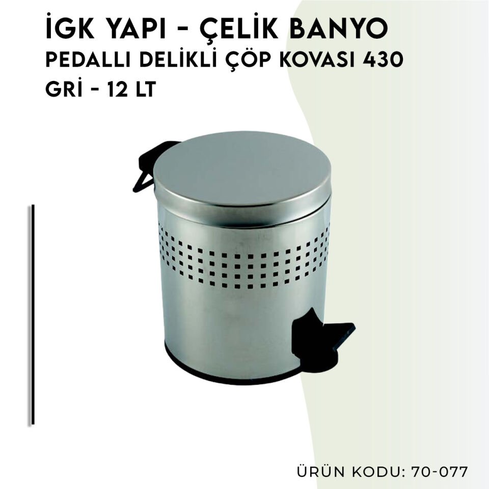 İGK YAPI - Çelik Banyo Pedallı Delikli Çöp Kovası 12lt 430 (70-077)