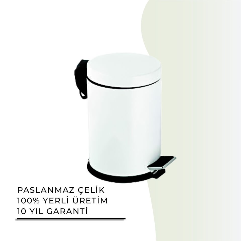 İGK YAPI - Çelik Banyo Pedallı Çöp Kovası 5lt Beyaz (70-138)