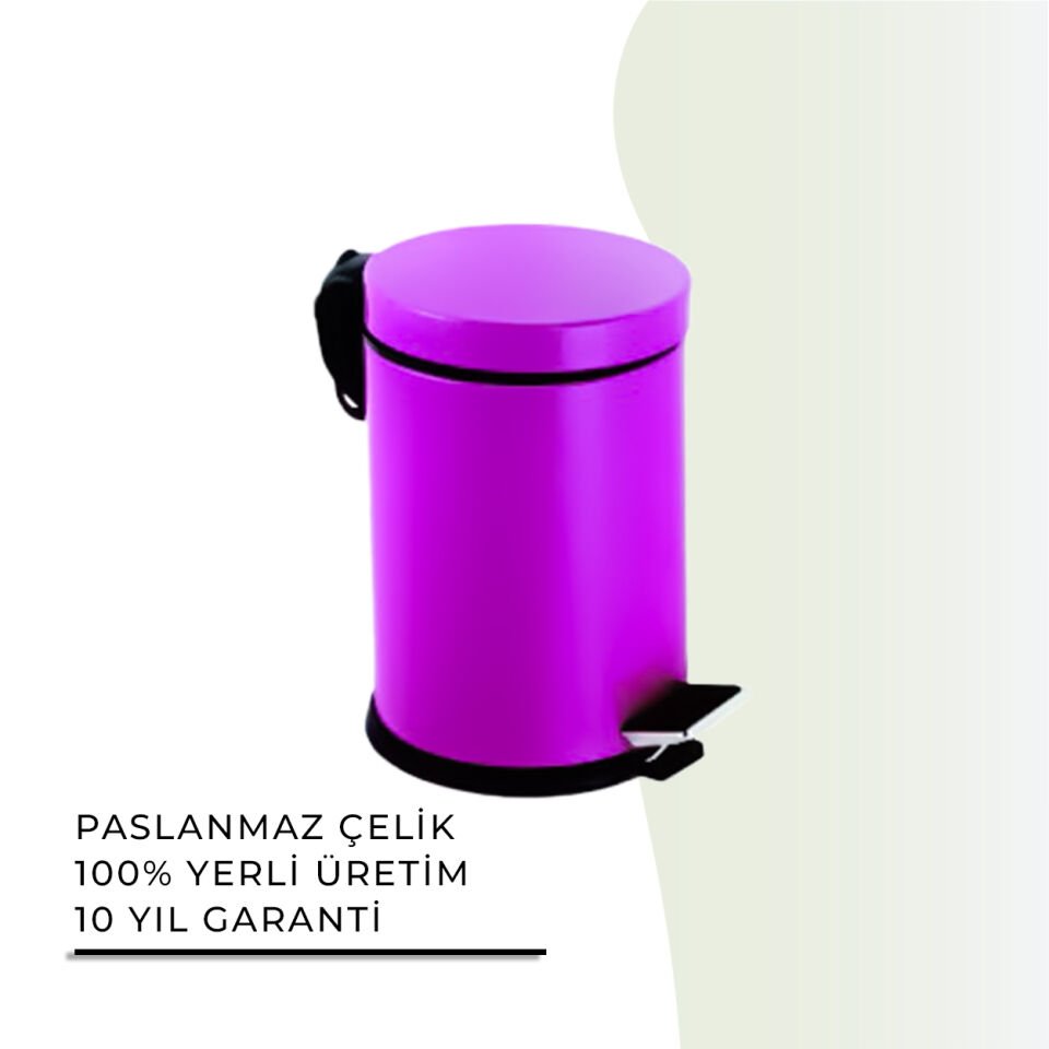 İGK YAPI - Çelik Banyo Pedallı Çöp Kovası 5lt Fuşya (70-141)