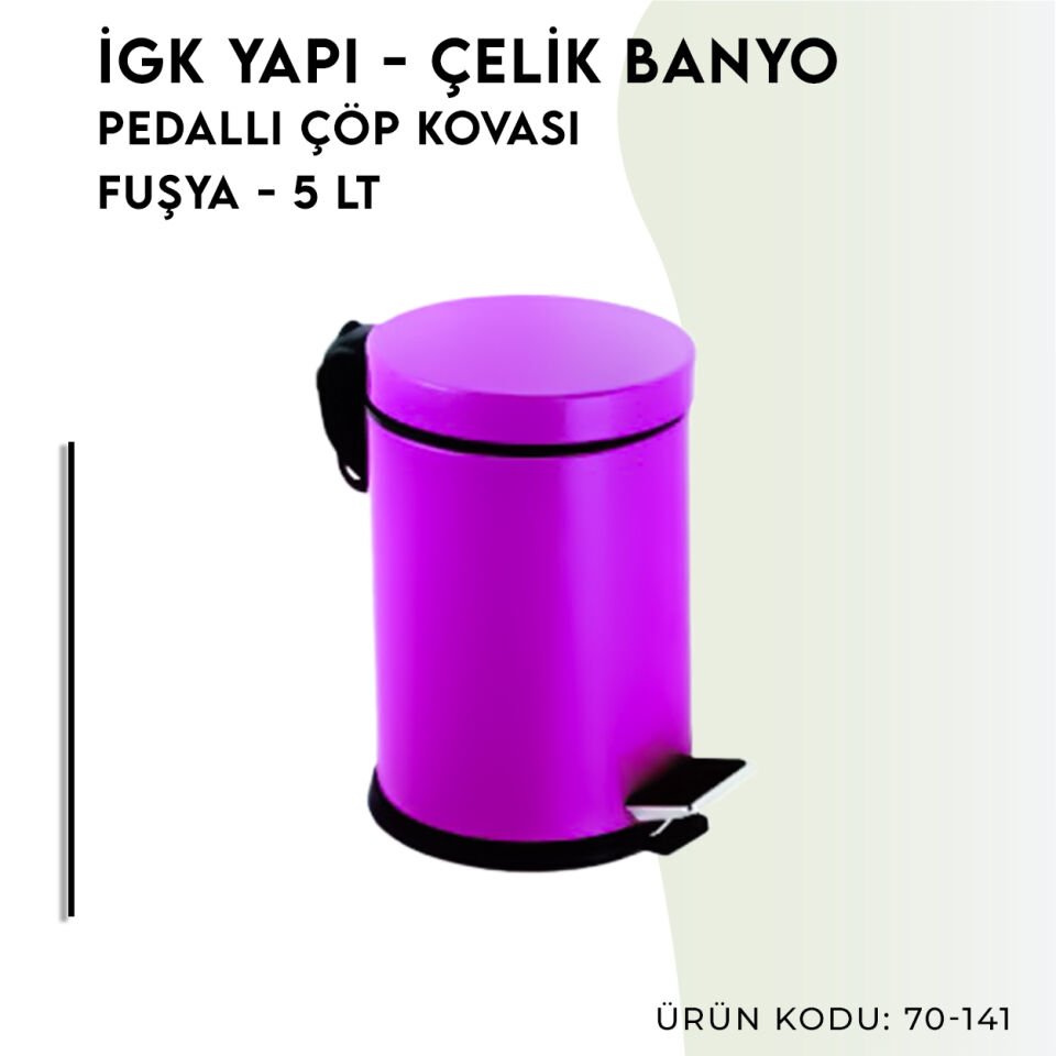 İGK YAPI - Çelik Banyo Pedallı Çöp Kovası 5lt Fuşya (70-141)