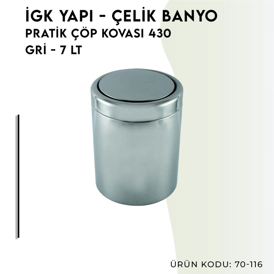 İGK YAPI - Çelik Banyo Pratik Çöp Kovası 7lt 430 (70-116)