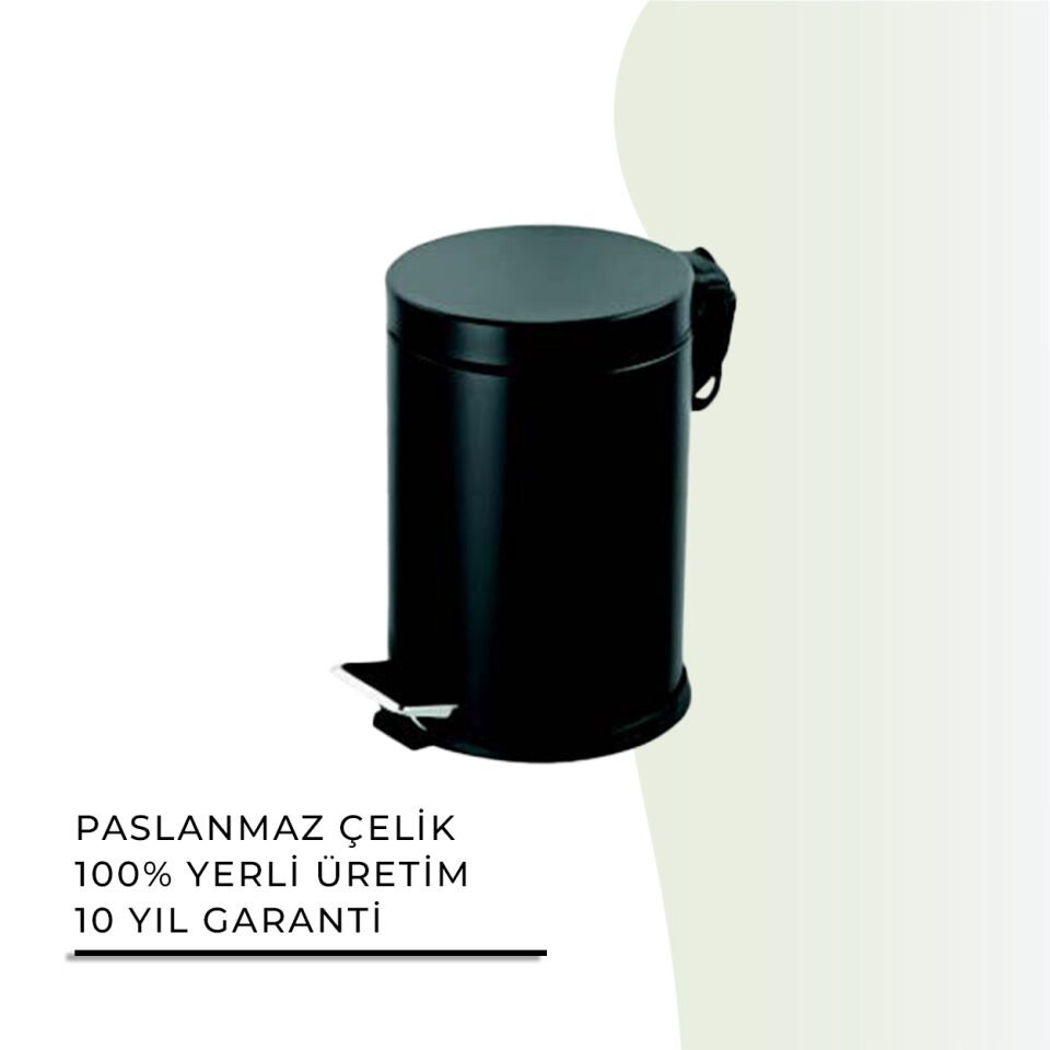 İGK YAPI - Çelik Banyo Pedallı Çöp Kovası 12lt Siyah (70-144)