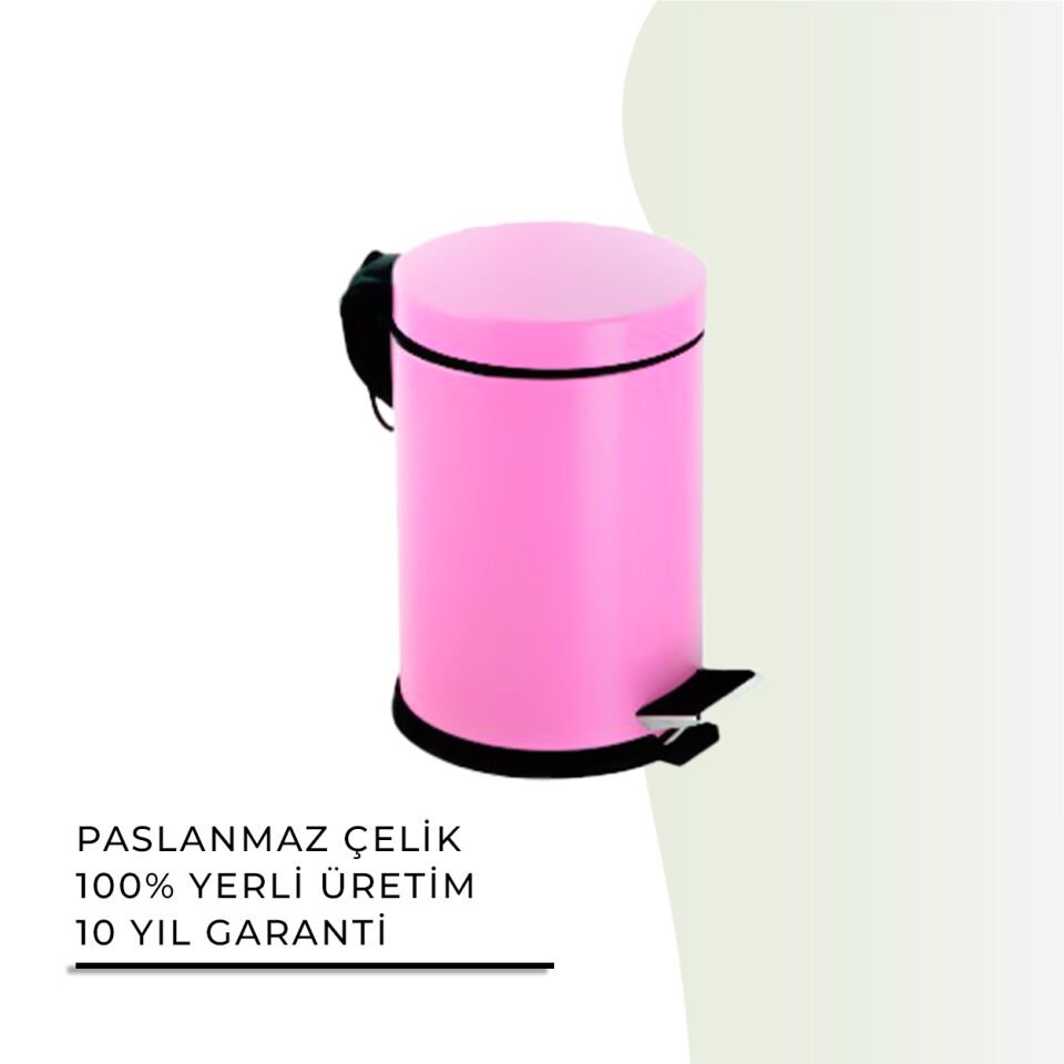 İGK YAPI - Çelik Banyo Pedallı Çöp Kovası 12lt Pembe (70-147)