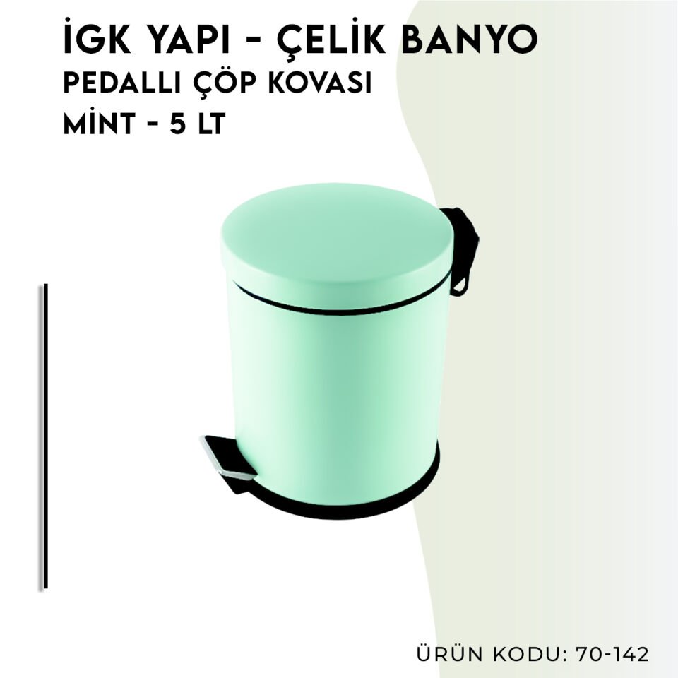 İGK YAPI - Çelik Banyo Pedallı Çöp Kovası 5lt Mind (70-142)