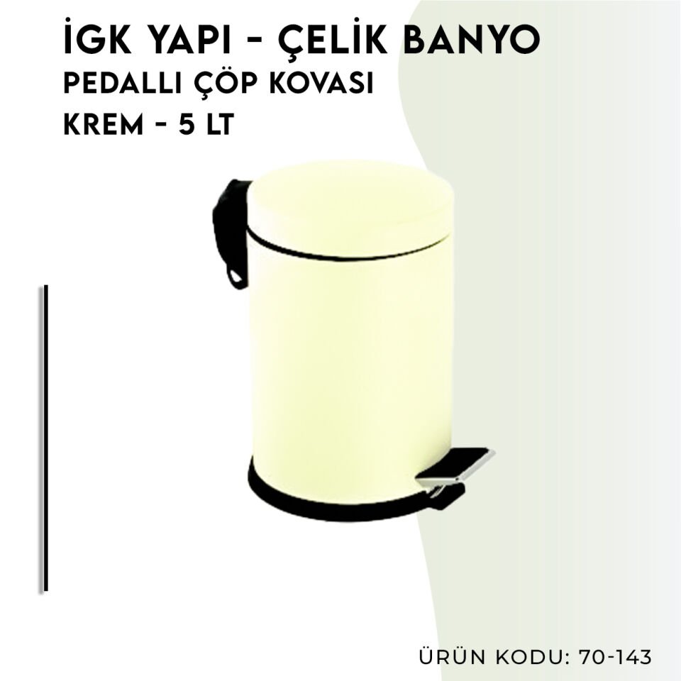 İGK YAPI - Çelik Banyo Pedallı Çöp Kovası 5lt Krem (70-143)