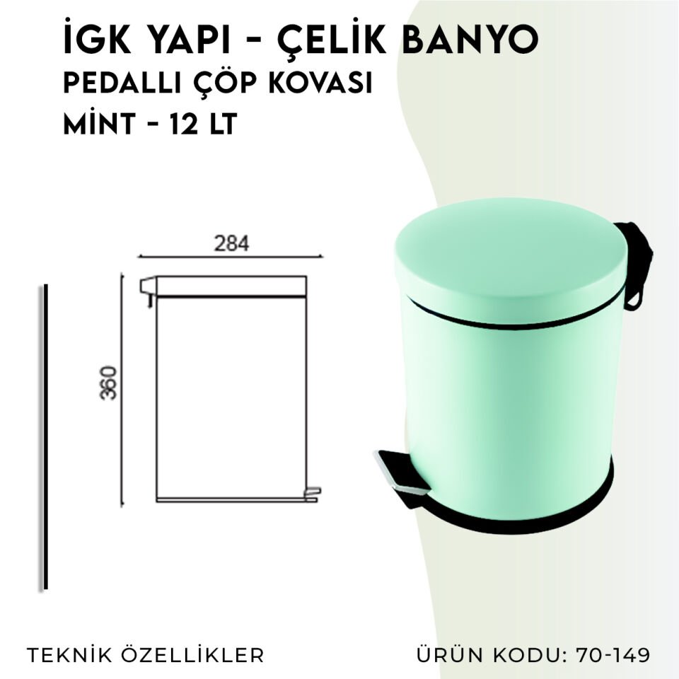 İGK YAPI - Çelik Banyo Pedallı Çöp Kovası 12lt Mind (70-149)
