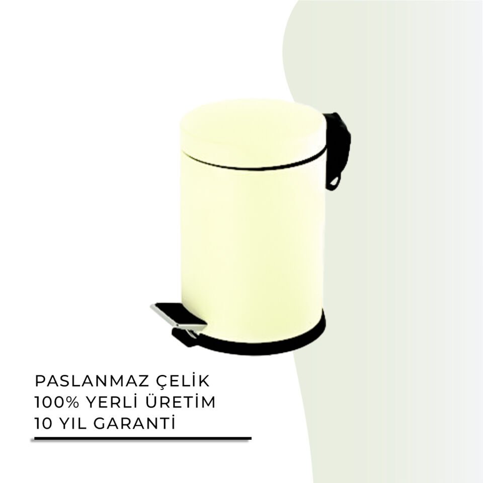 İGK YAPI - Çelik Banyo Pedallı Çöp Kovası 12lt Krem (70-150)