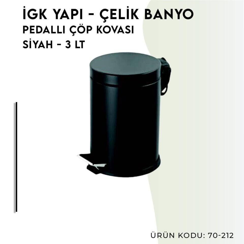 İGK YAPI - Çelik Banyo Pedallı Çöp Kovası 3lt Siyah (70-212)