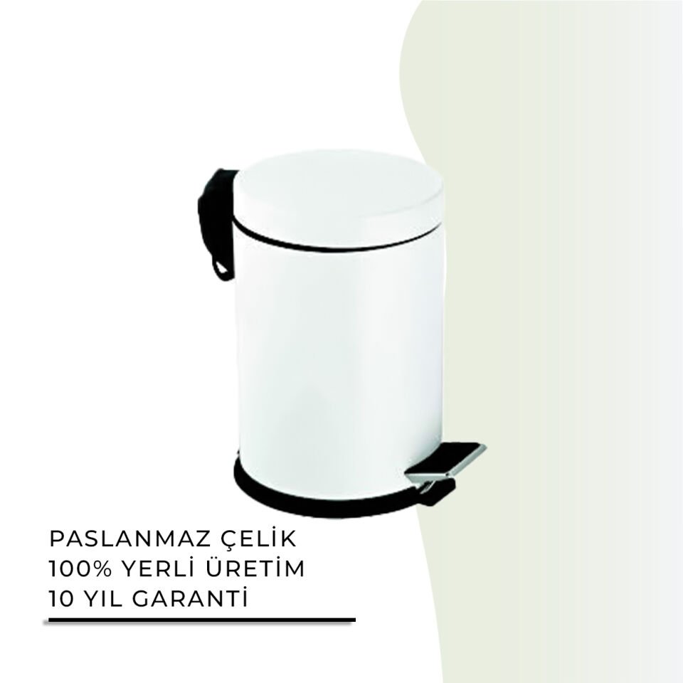 İGK YAPI - Çelik Banyo Pedallı Çöp Kovası 3lt Beyaz (70-213)