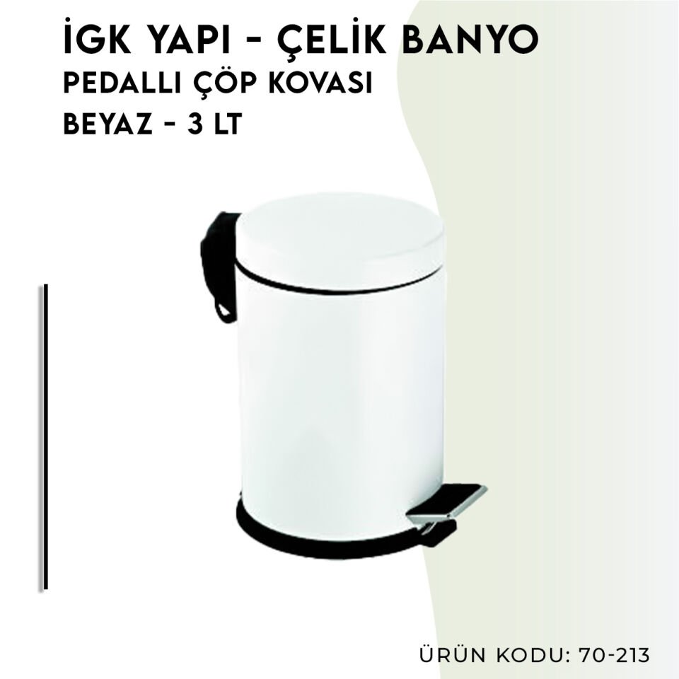 İGK YAPI - Çelik Banyo Pedallı Çöp Kovası 3lt Beyaz (70-213)