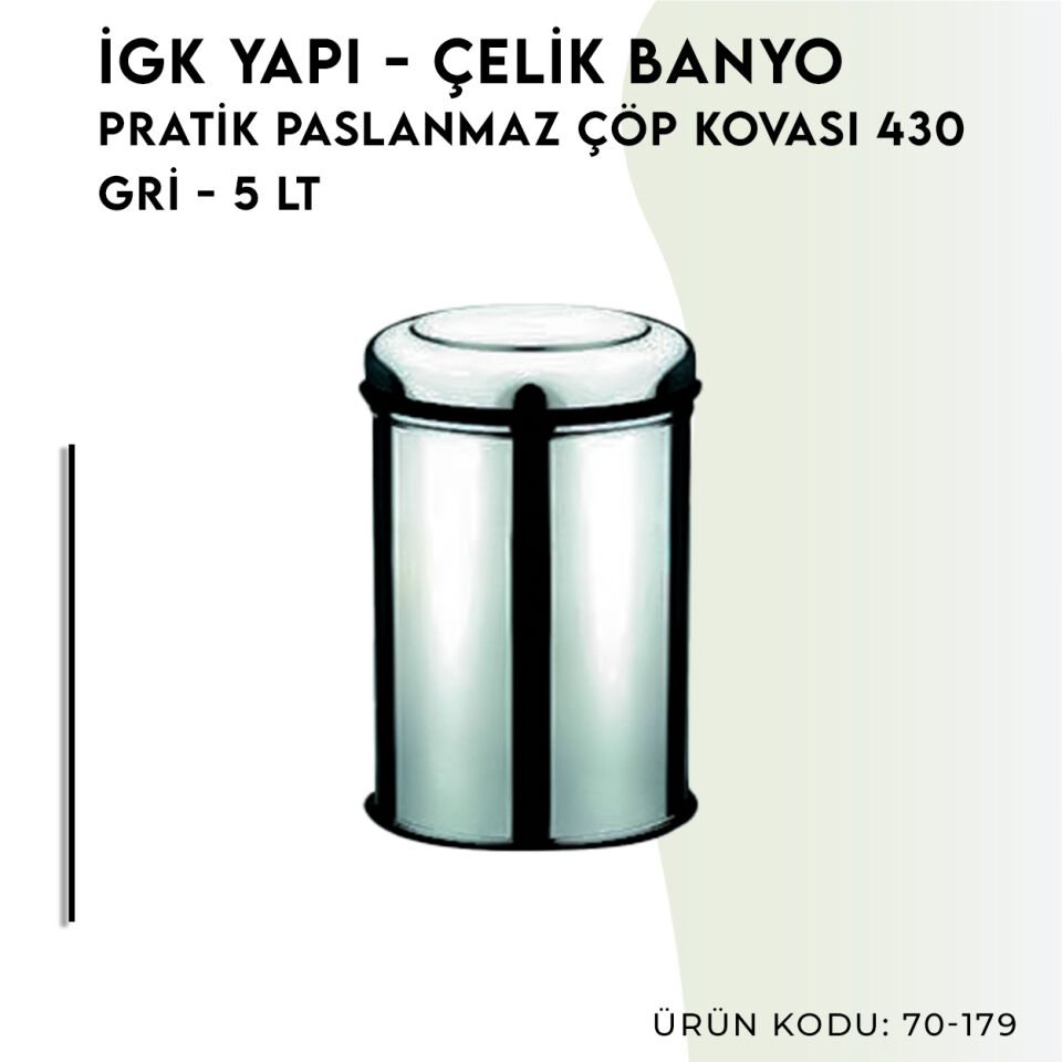 İGK YAPI - Çelik Banyo Pratik Paslanmaz Çöp Kovası 5lt 430 (70-179)