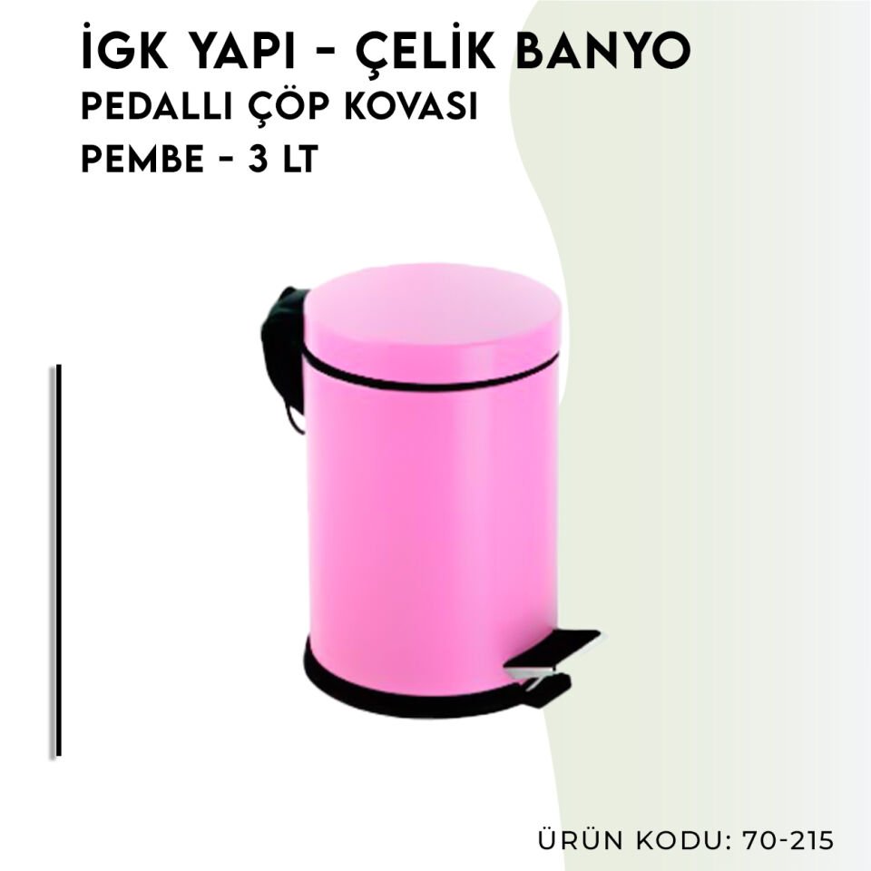 İGK YAPI - Çelik Banyo Pedallı Çöp Kovası 3lt Pembe (70-215)