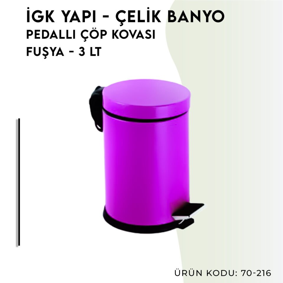 İGK YAPI - Çelik Banyo Pedallı Çöp Kovası 3lt Fuşya (70-216)