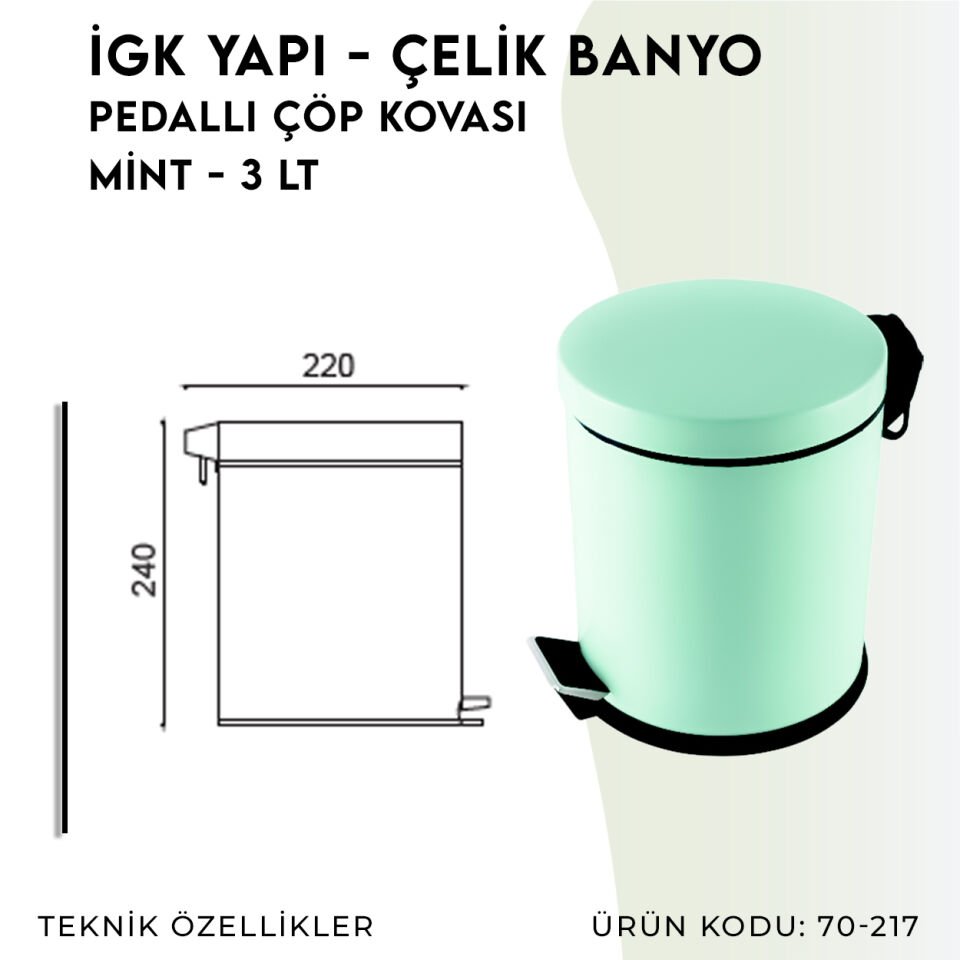 İGK YAPI - Çelik Banyo Pedallı Çöp Kovası 3lt Mind (70-217)