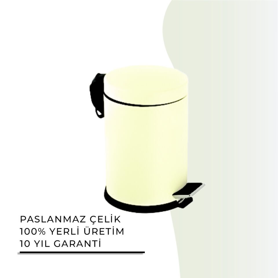 İGK YAPI - Çelik Banyo Pedallı Çöp Kovası 3lt Krem (70-218)