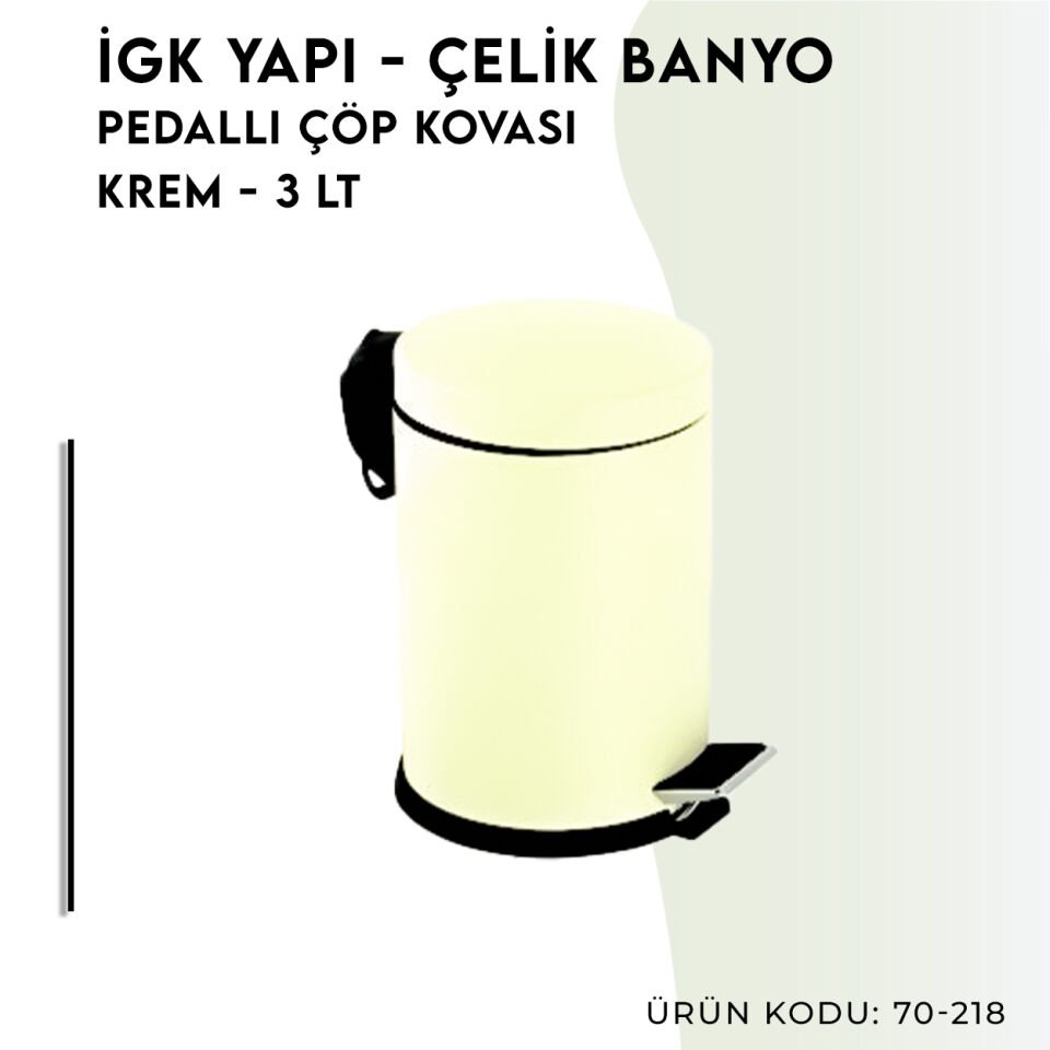 İGK YAPI - Çelik Banyo Pedallı Çöp Kovası 3lt Krem (70-218)