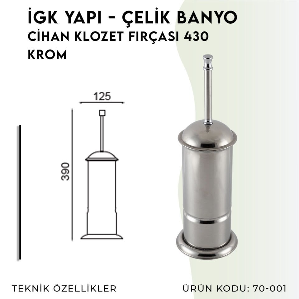 İGK YAPI - Çelik Banyo Cihan Klozet Fırçası Krom (70-001)