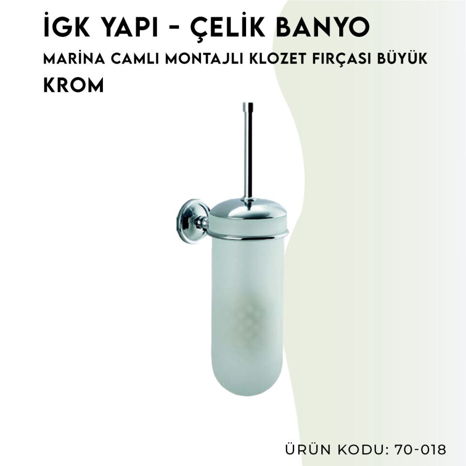 İGK YAPI - Çelik Banyo Marina Camlı Büyük Klozet Fırçası  (70-018)
