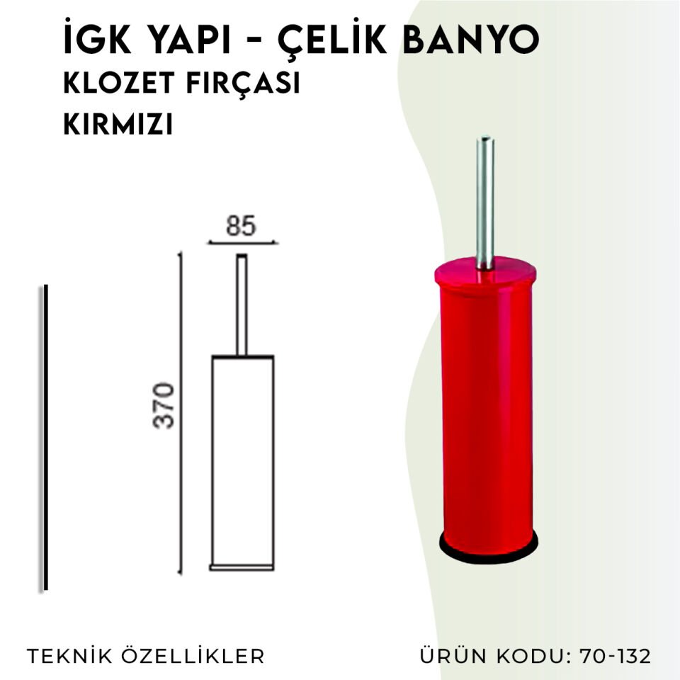 İGK YAPI - Çelik Banyo Klozet Fırçası Kırmızı (70-132)