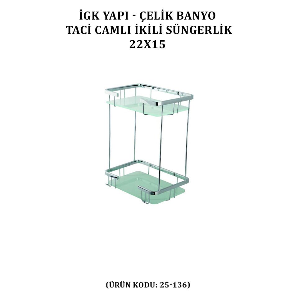 İGK YAPI - Çelik Banyo Taci Camlı İkili Süngerlik 22x15cm (25-136)