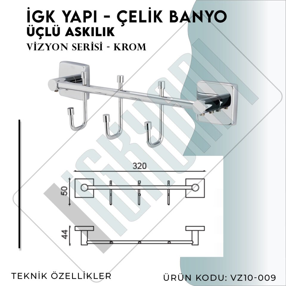 İGK YAPI - Çelik Banyo Vizyon Üçlü Askılık (VZ10-009)